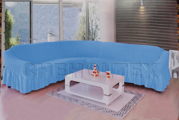Чехол на угловой диван, цвет голубой